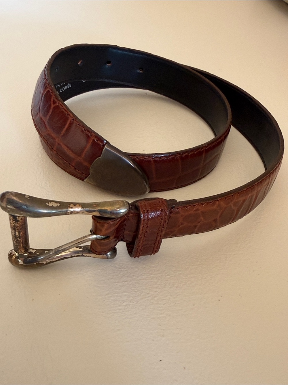 Women’s  Brown Leather Croc-Embossed Belt